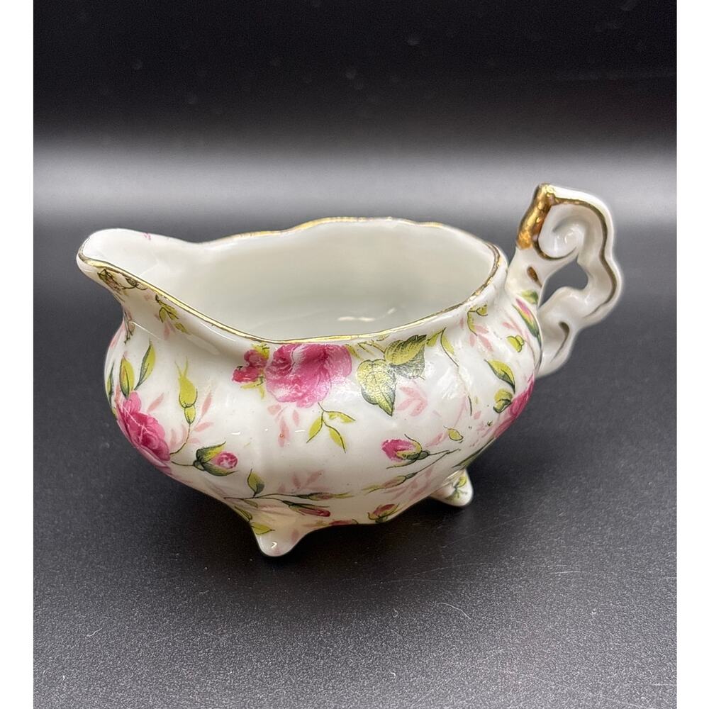 Vintage Hand Painted LEFTON China Demitasse Rose Chintz Individual Mini Creamer